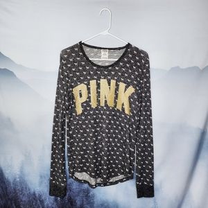 PINK Dog Logo Print Long Sleeve Sleepwear Pajama Top Large Victoria's Secret